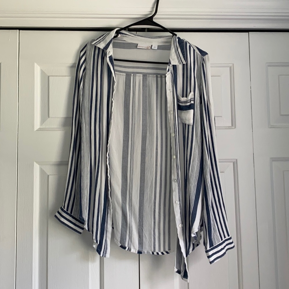 Button down blue and white striped shirt
